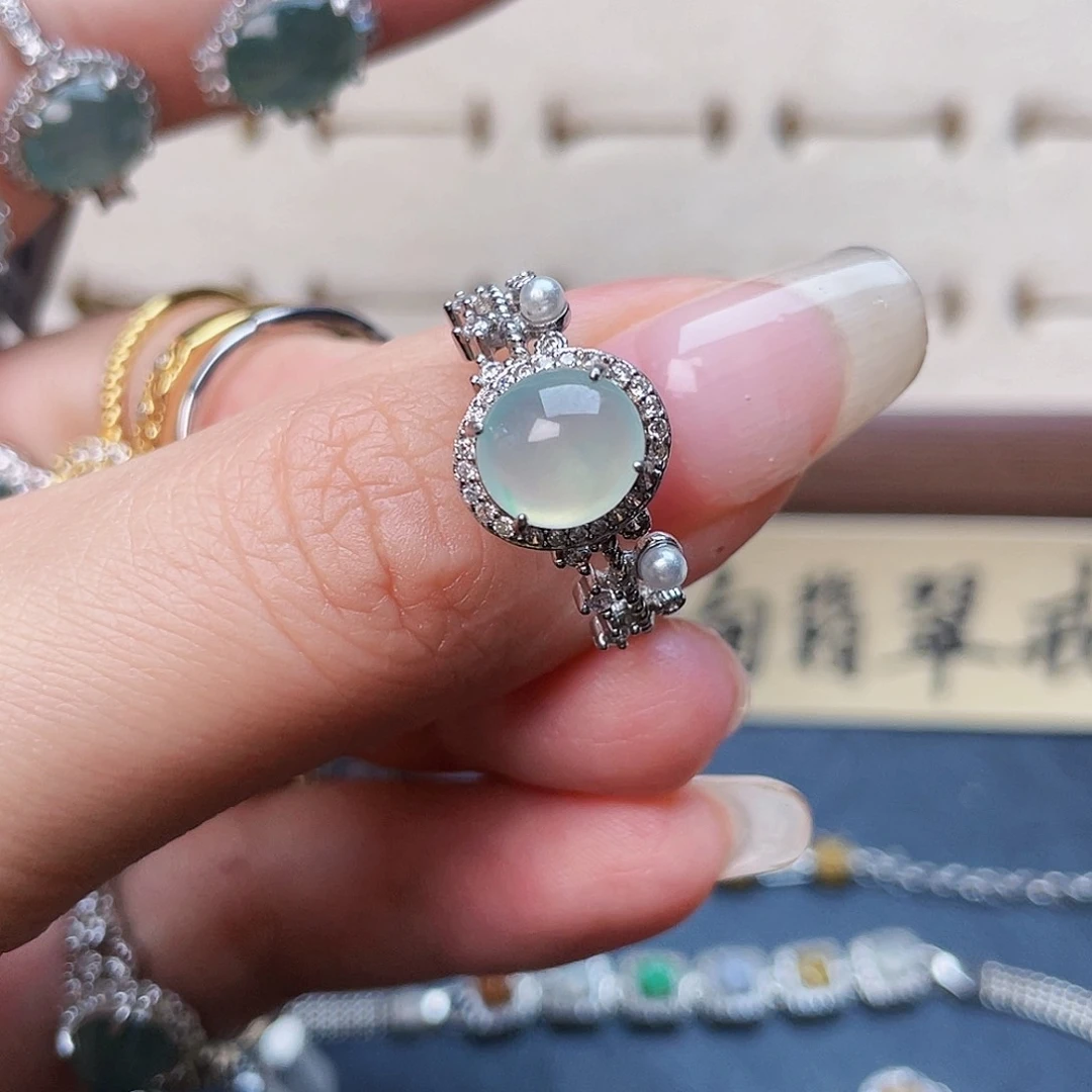 翡翠戒指银S925镶嵌戒指
