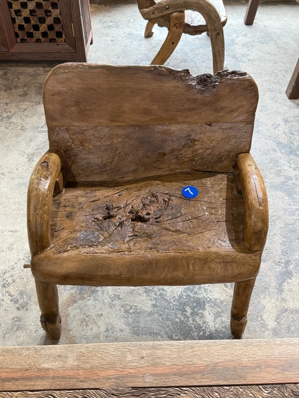 侘寂风单人椅风化木槽牛弯设计舒适沙发靠椅（长66，坐深35，坐高36）