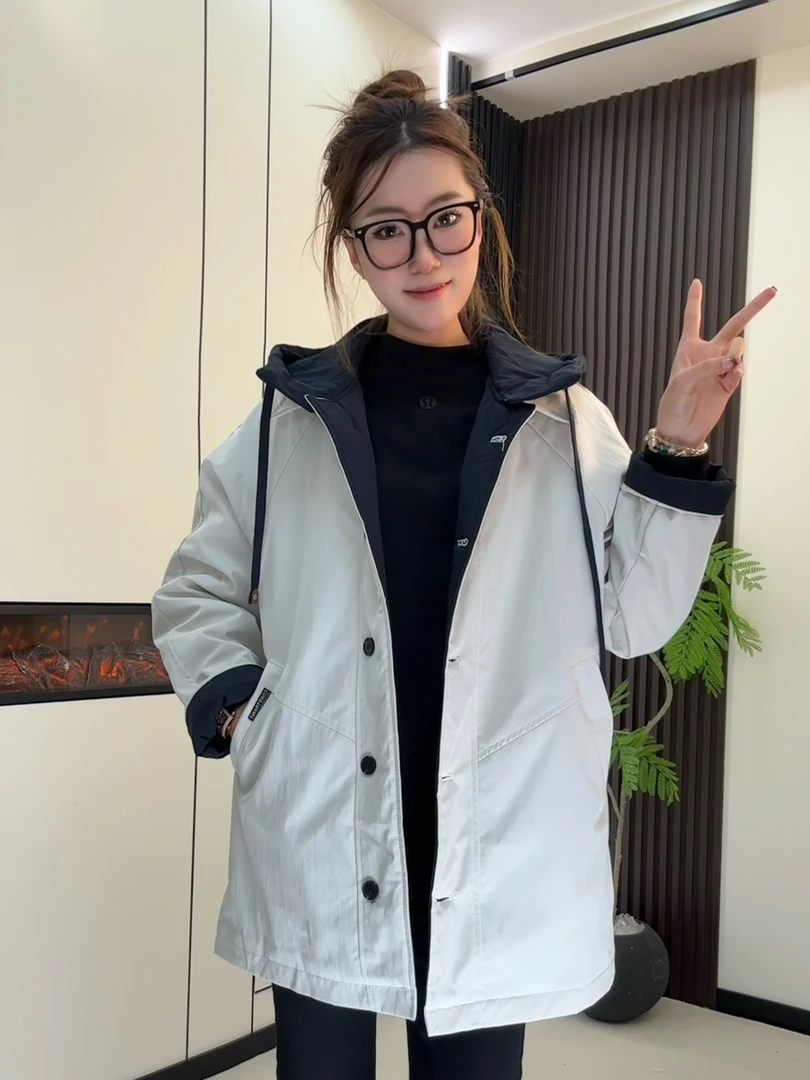 【新款福利】韩版秋季连帽秋季宽松加肥中长款风衣女款高级感加棉