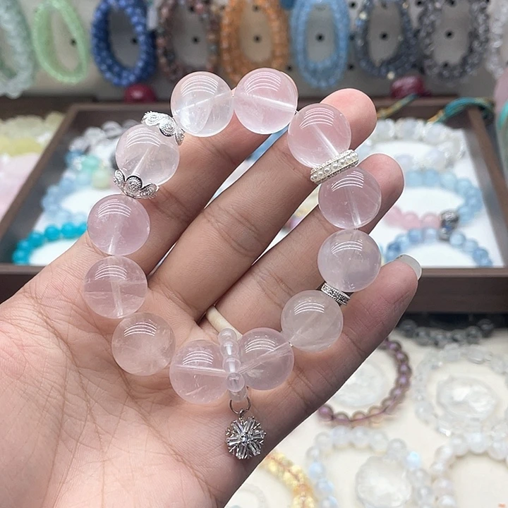 银S925镶嵌烟晶手链17咪粉水手链