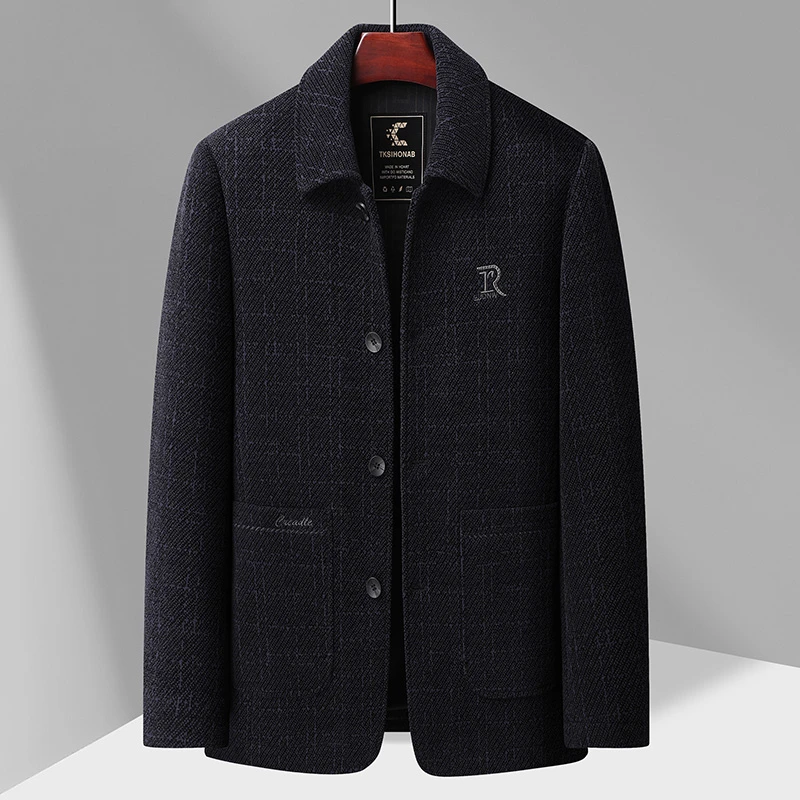 2025春秋季新款男士雪尼尔外套中老年毛呢夹克爸爸装扣子翻领上衣