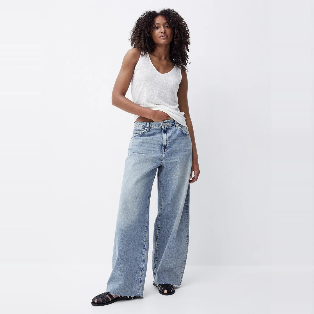 出口北欧  简洁百搭水洗纯亚麻V领背心女