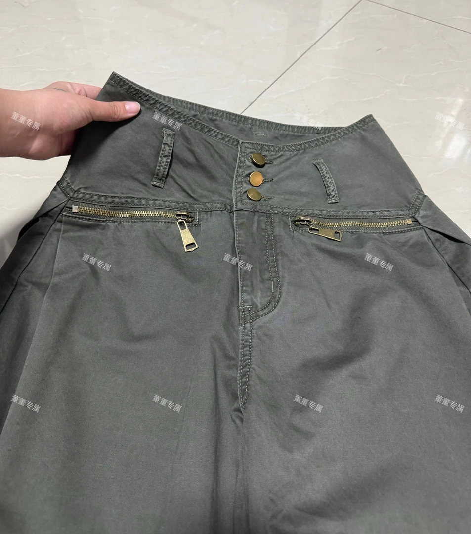 2025夏季新款美式设计感中高腰3扣牛仔弯刀裤-8812