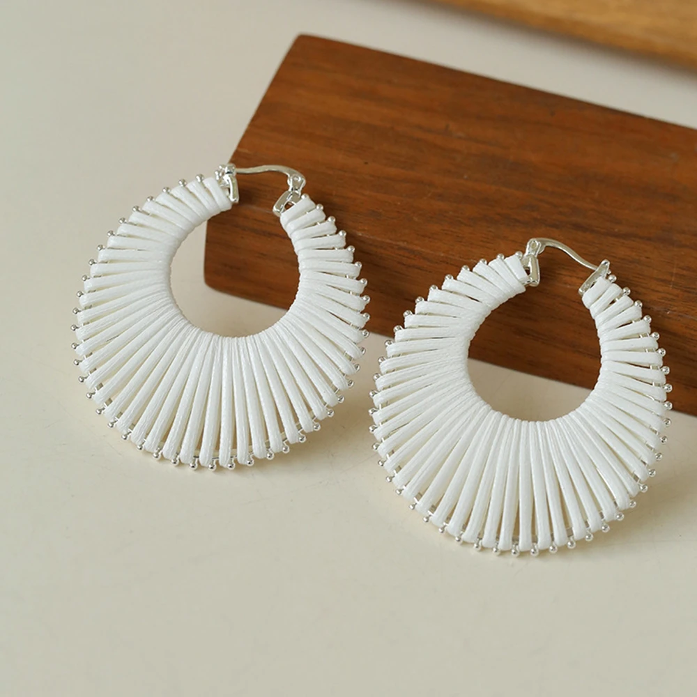 黄铜皮质耳饰 简约编织皮绳缠绕耳圈耳环女欧美时尚耳钉设计感