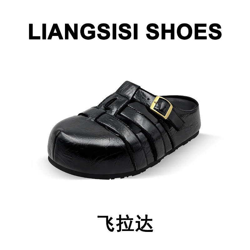 梁思思SHOES【飞拉达】高级经典百搭网红绑带镂空包头半拖-HB386