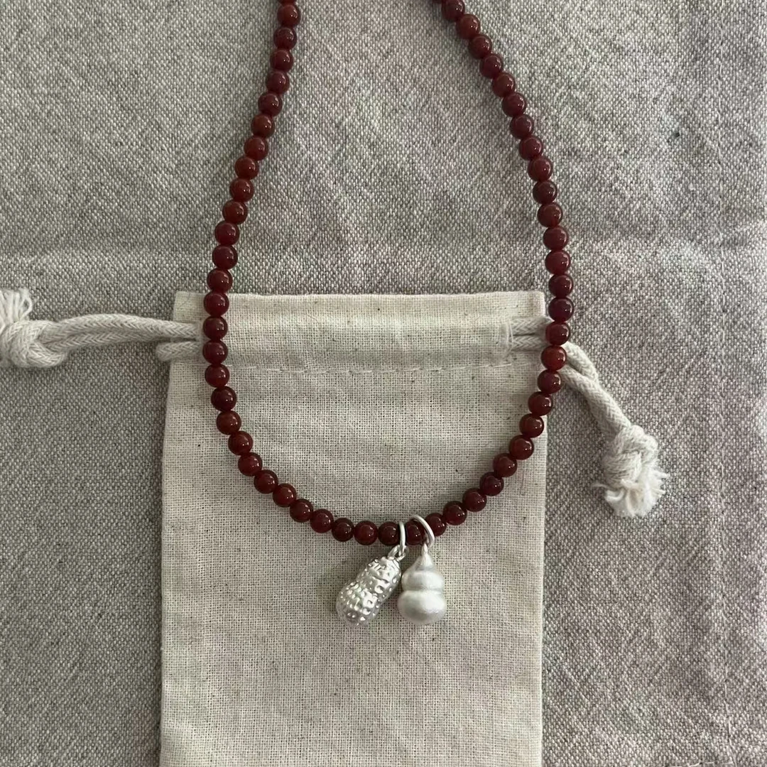 坠链均925银 JIUJIU【双倍祝福】项链复古百搭时尚长链单圈吊坠0102