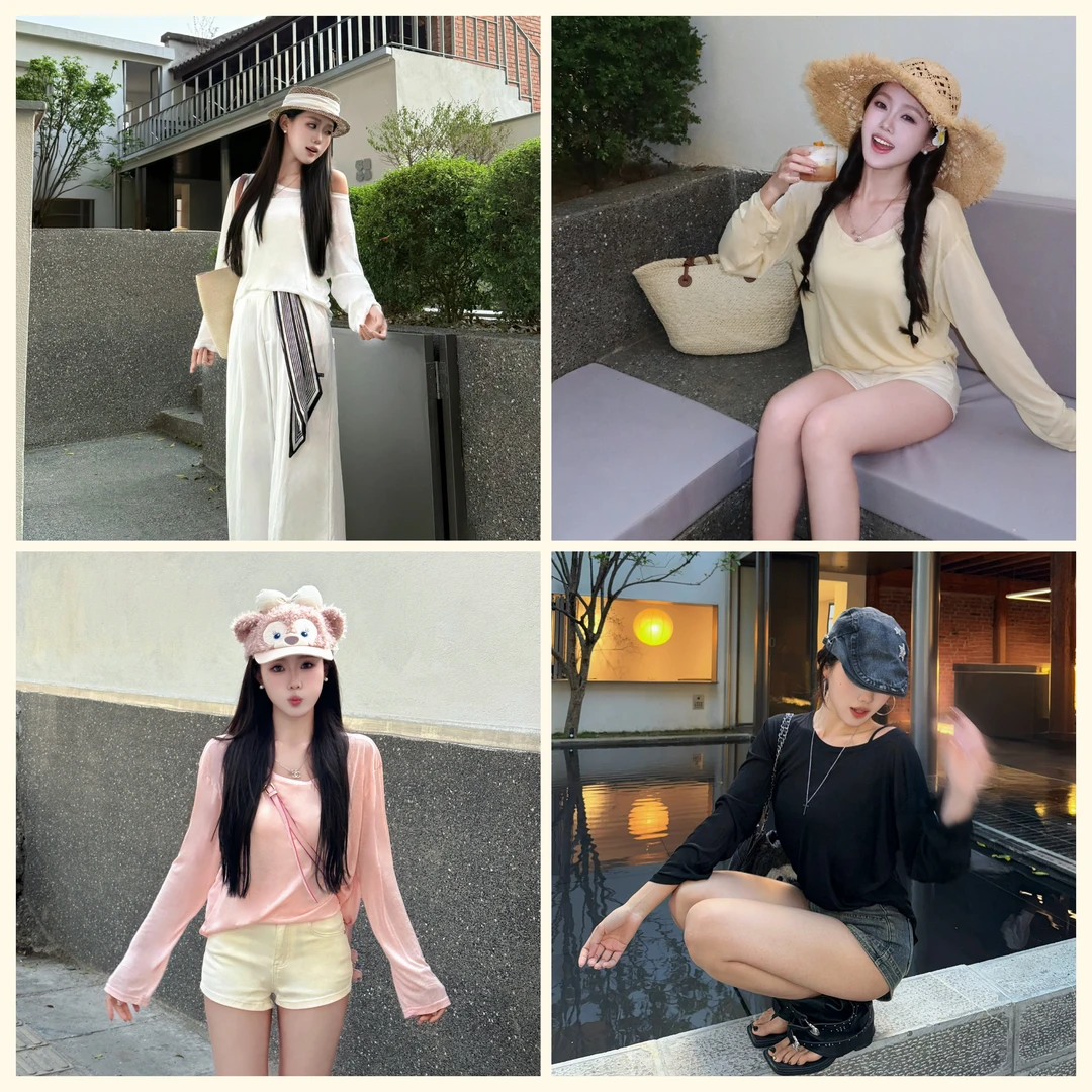 刘婆子店铺款【百搭罩衫】夏日薄款百搭纯欲透气感长袖罩衫7936