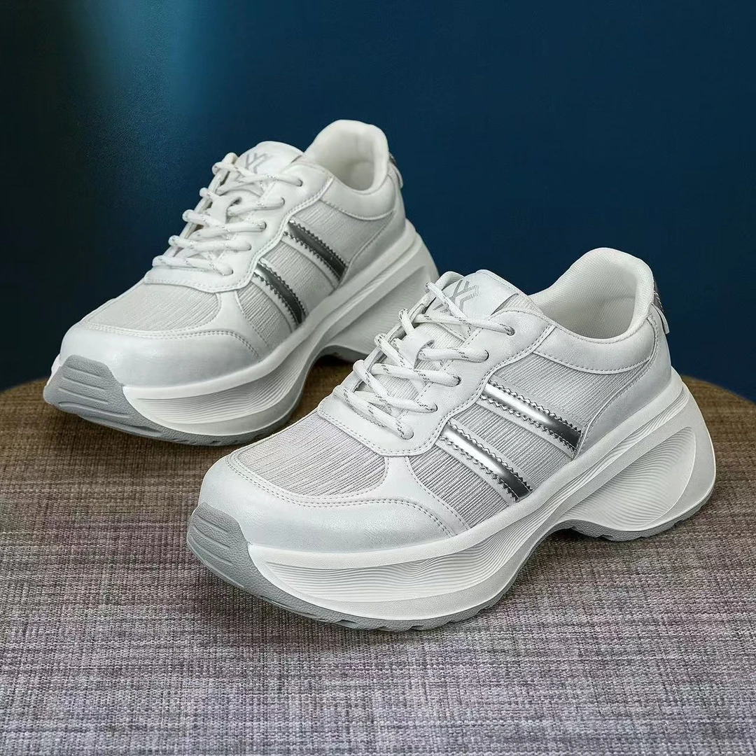 C7307 白银 时尚圆头系带休闲运动鞋女士老爹鞋