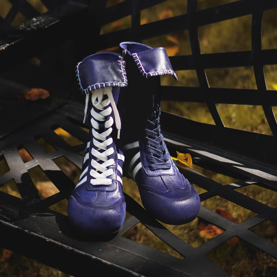 水洗马皮冬季甜酷内增高马丁靴女平底小个子真皮中筒靴系带拳击靴