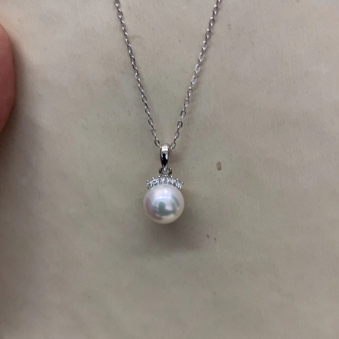 海水珍珠银S925镶嵌颈饰8-8.5akoya睫毛吊坠