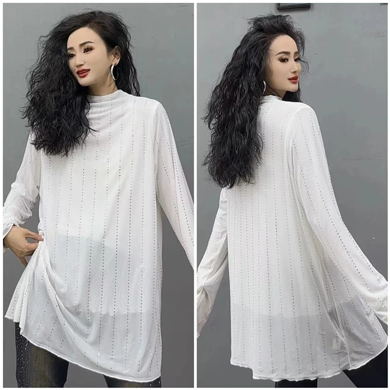 秋季轻奢重工烫钻设计感T恤女士时尚新款长袖内搭打底衫上衣-1998