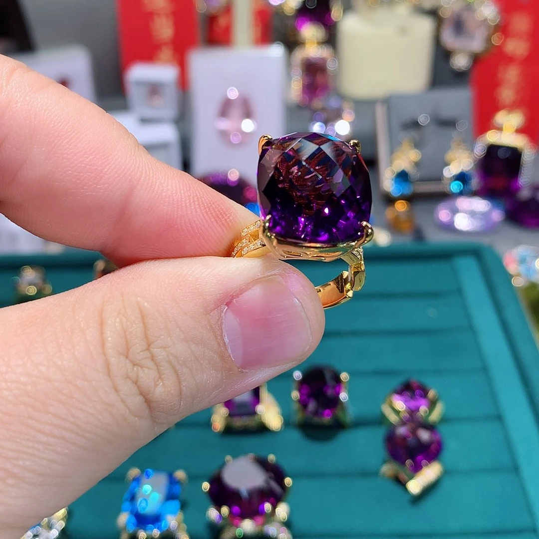 水晶戒指银S925镶嵌戒指