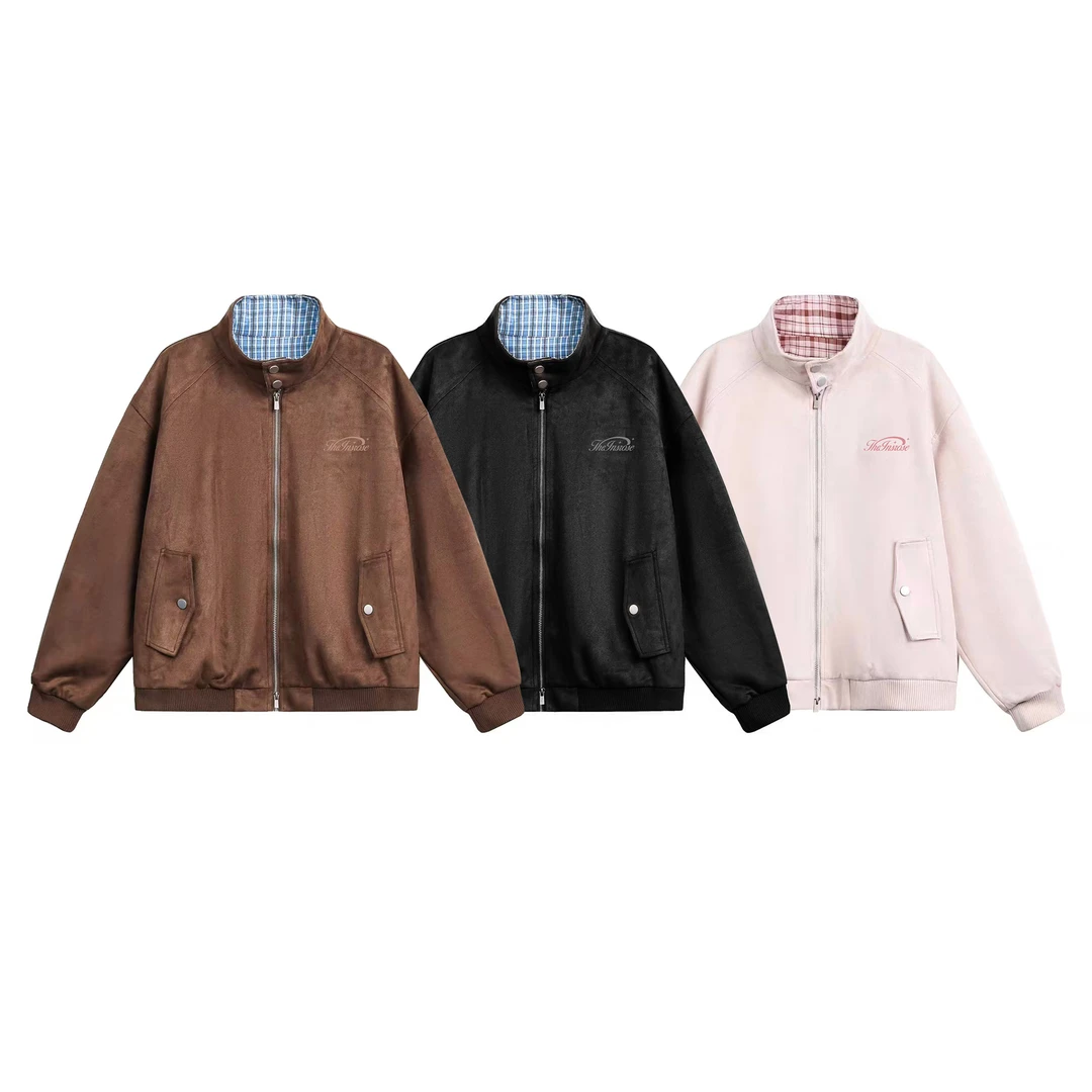 BUBC秋季拼格子立领夹克外套男女慵懒老钱风松弛感百搭宽松外套