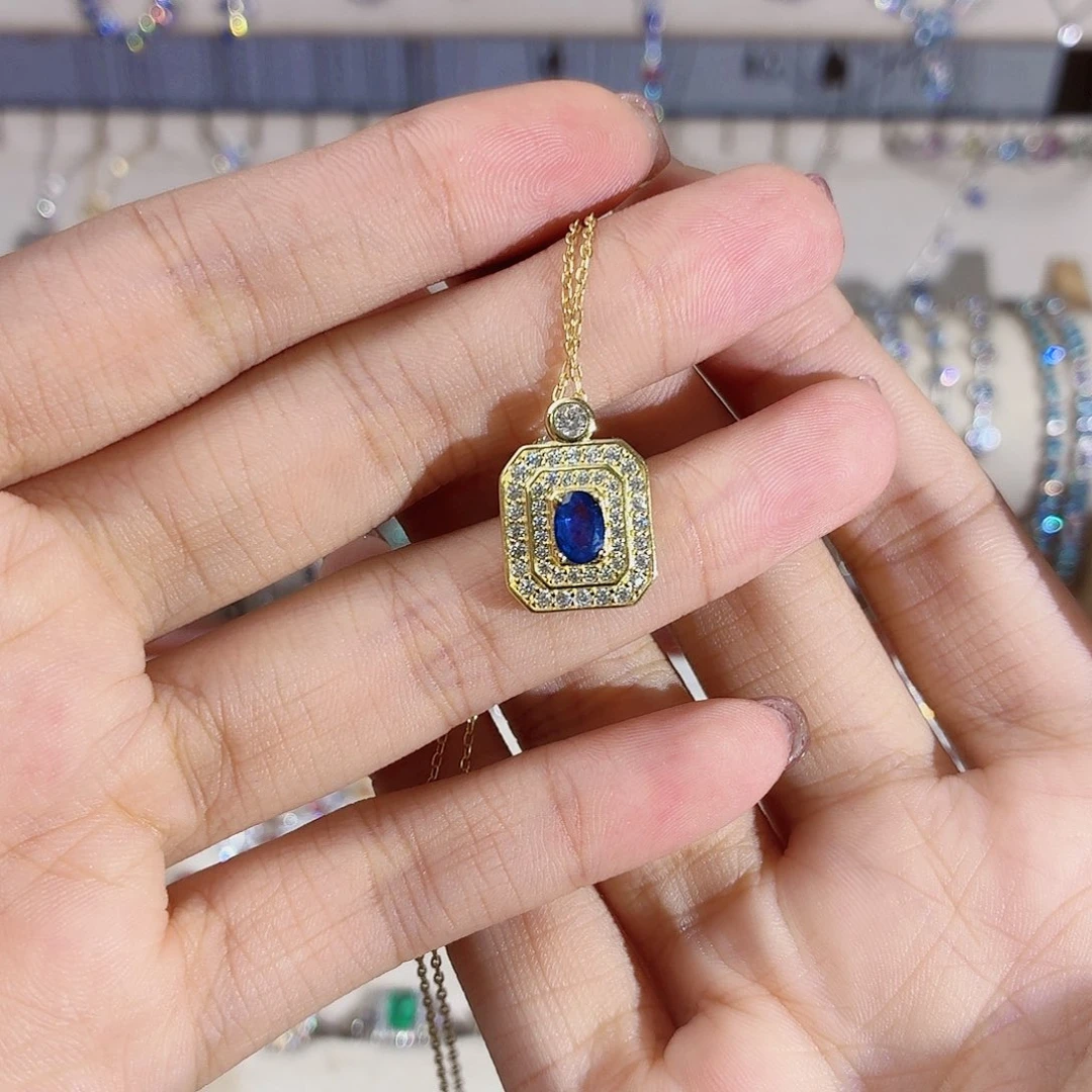 银S925镶嵌项链蓝宝石
