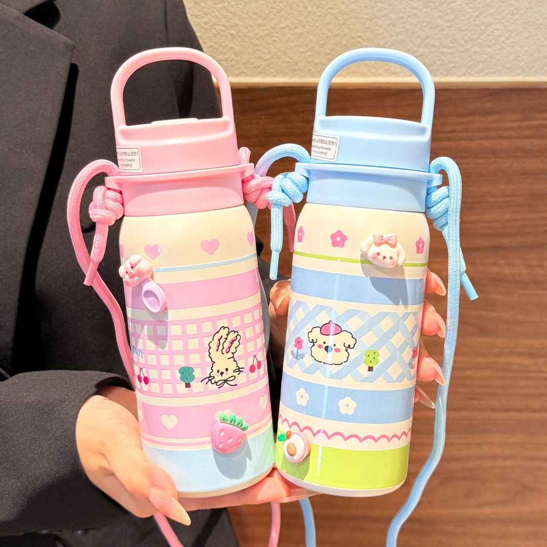 可爱保温杯女生新款2025高颜值少女感水杯大容量手提便携直饮水壶