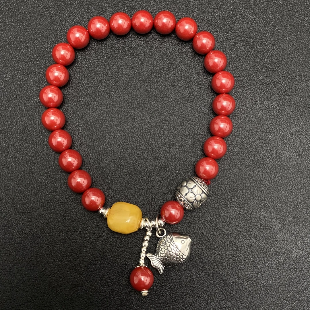 含辰砂工艺品DIY气质银配件朱砂手链 SL00498