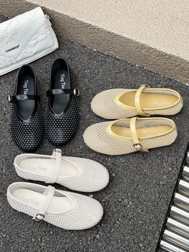 漫斯贝尔网纱软面不累脚平底浅口单鞋新款爆款夏款女款一脚蹬不累