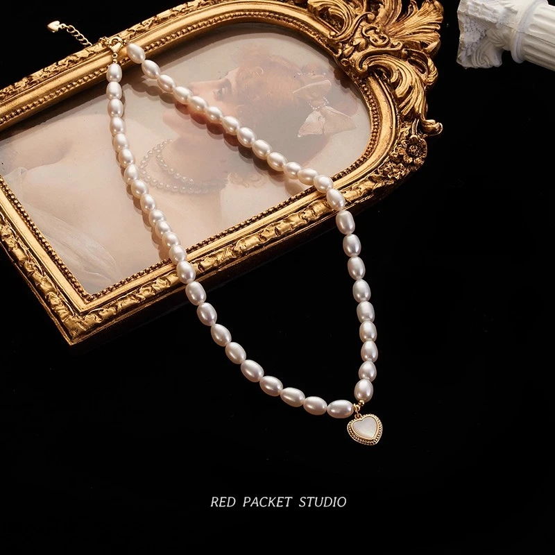 合金项链 复古法式宫廷风爱心项链桃心吊坠锁骨链轻奢经典