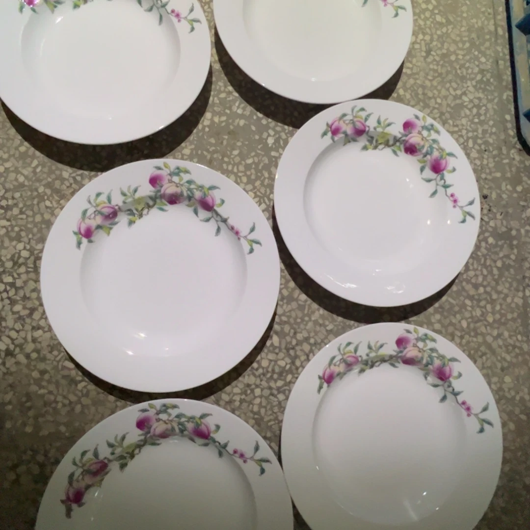 瓷景德镇高温陶瓷粉桃8寸6个