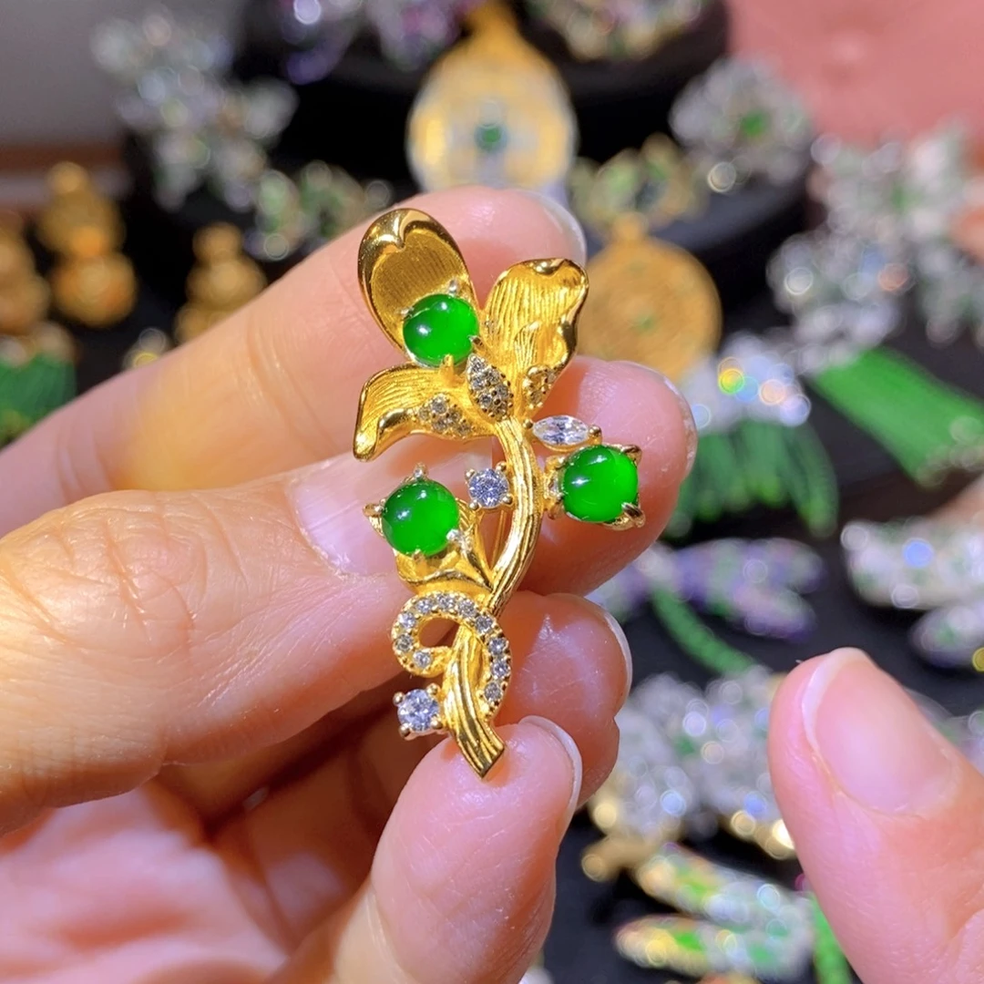 吊坠(不含链)银S925镶嵌翡翠