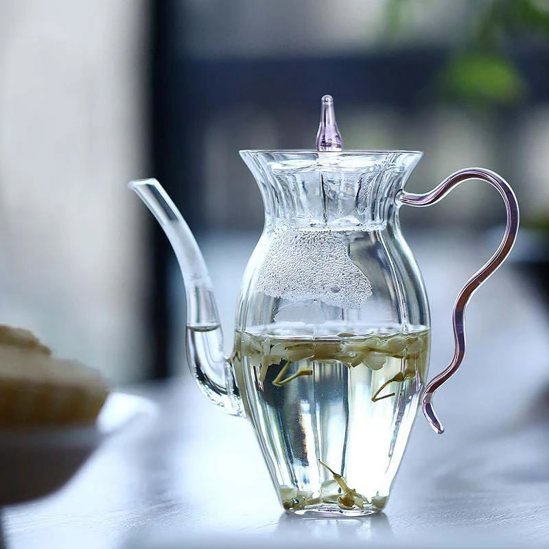 高硼硅玻璃仿宋水仙手执壶耐高温高颜值女生水果花茶壶泡茶专用