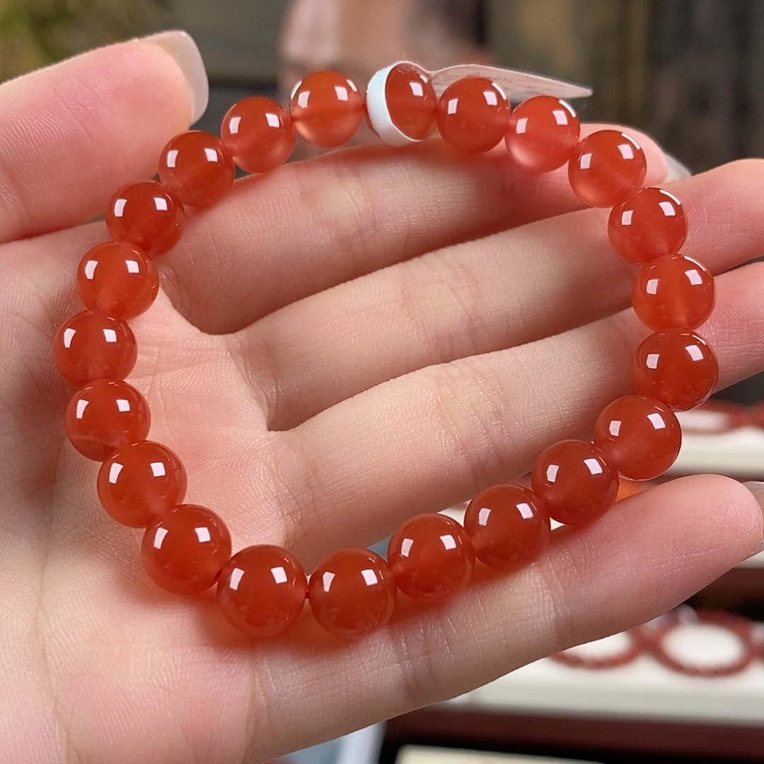 南红玛瑙未镶嵌手串原矿 8.5mm 特级保山冰红