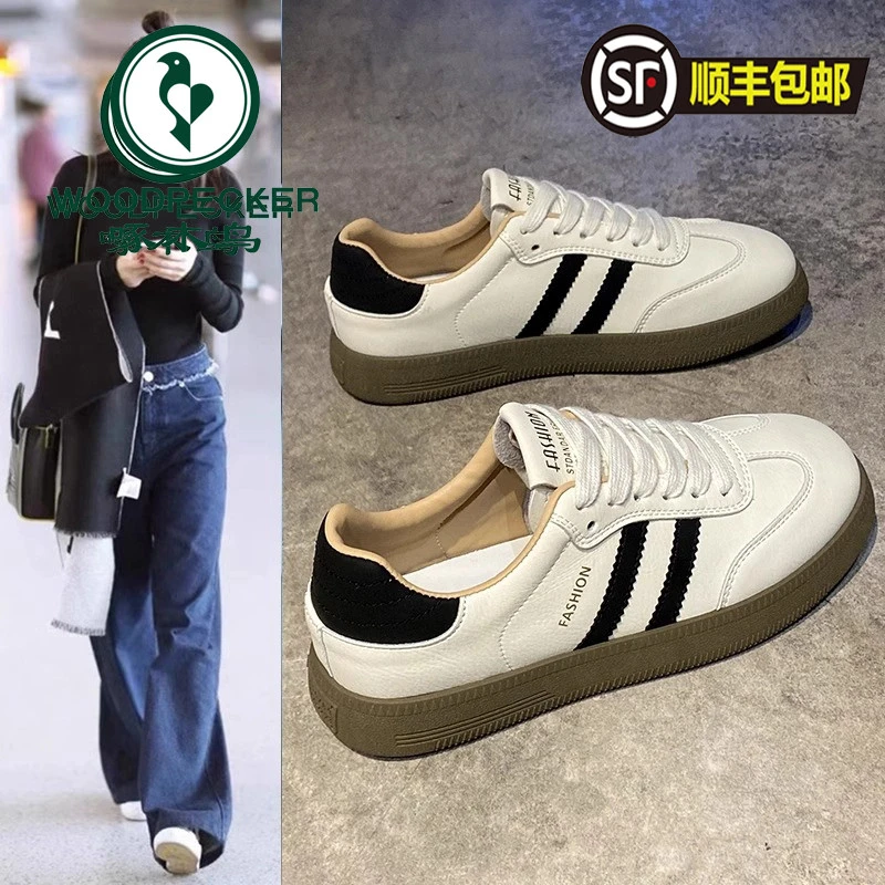 啄木鸟平底爆款板鞋女夏2025春季新款百搭德训小白鞋女复古阿甘鞋