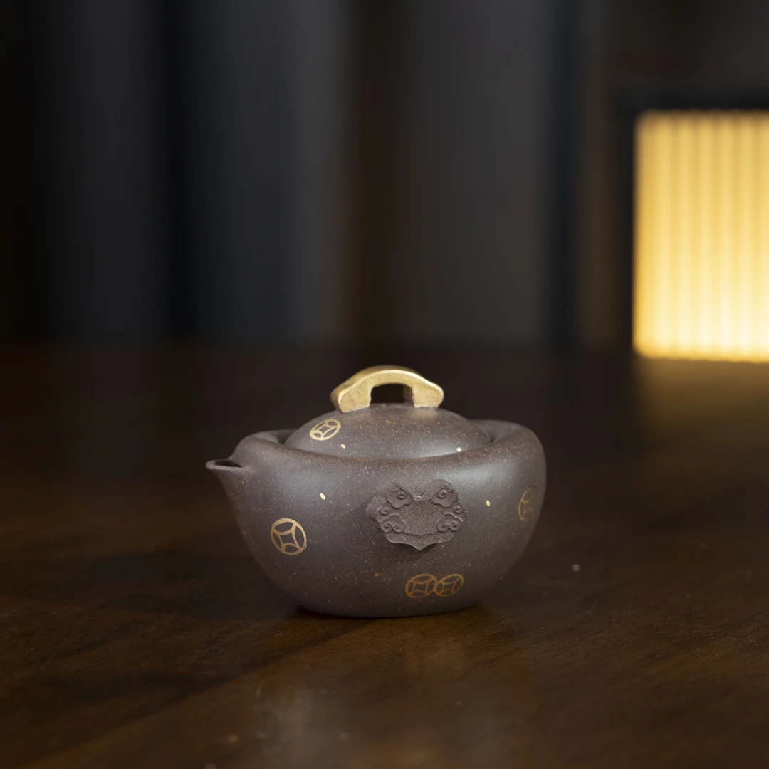 【亦缶】元宝（钱币纹）紫玉金砂120cc 家用紫砂壶