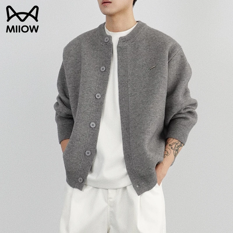 猫人高级感针织开衫毛衣男款秋冬季纯色流行复古宽松休闲百搭外套