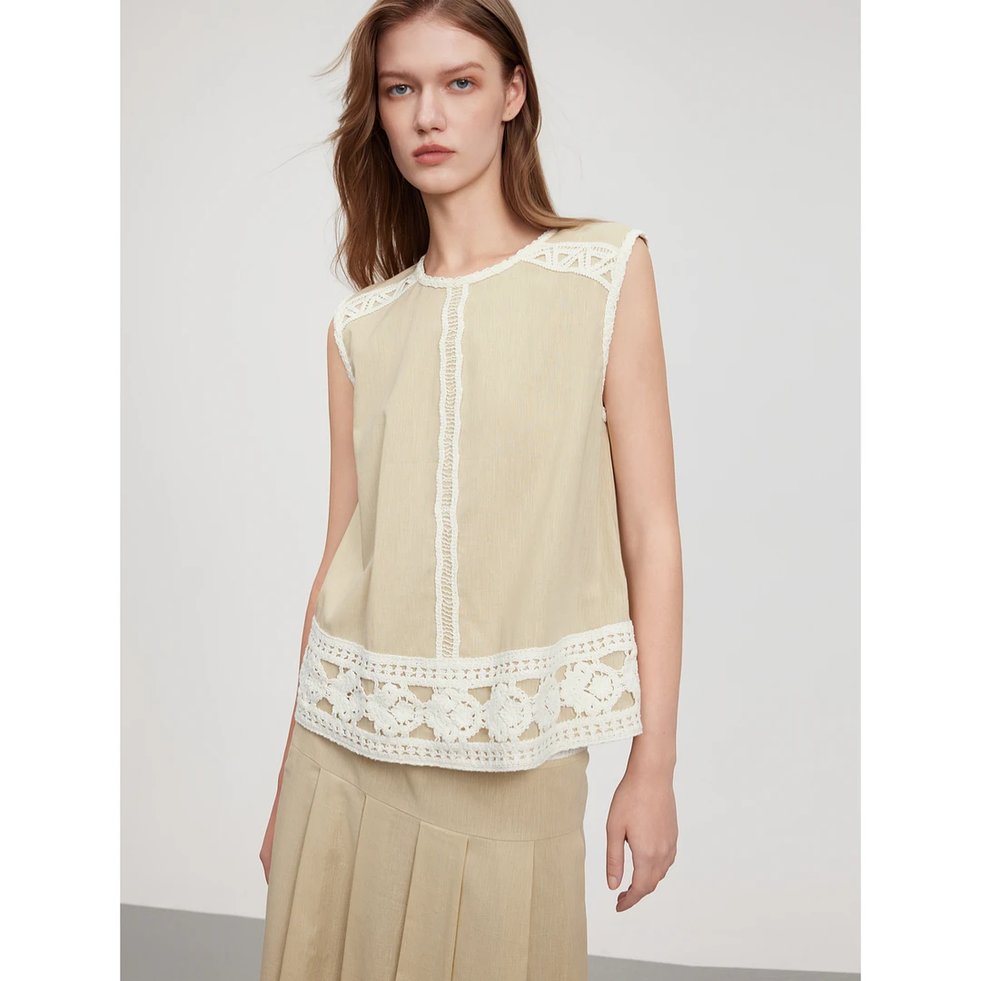 ELLE撞色亚麻小衫女2025夏季新衬衫EM51472