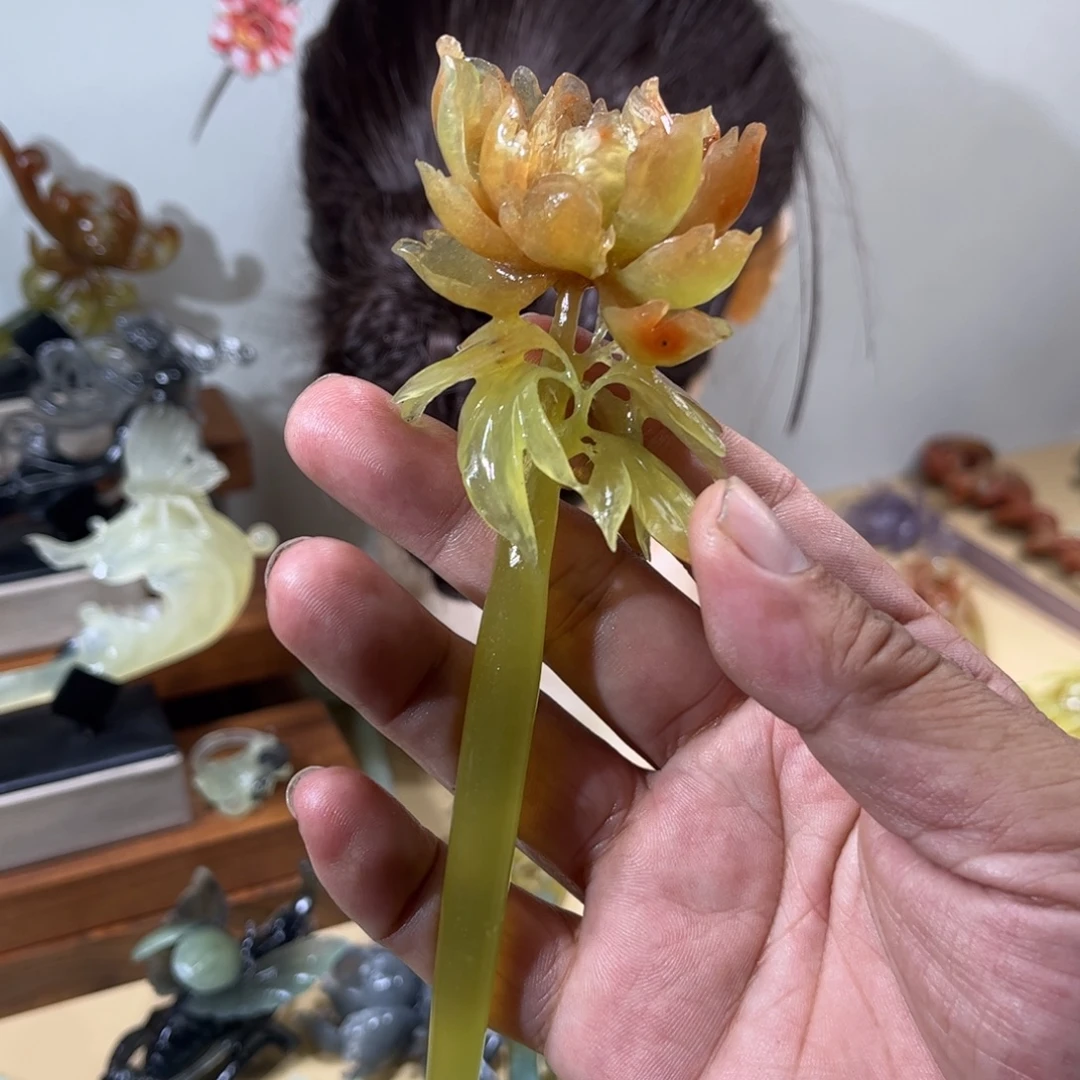火***凰蛇纹石玉未镶嵌发簪