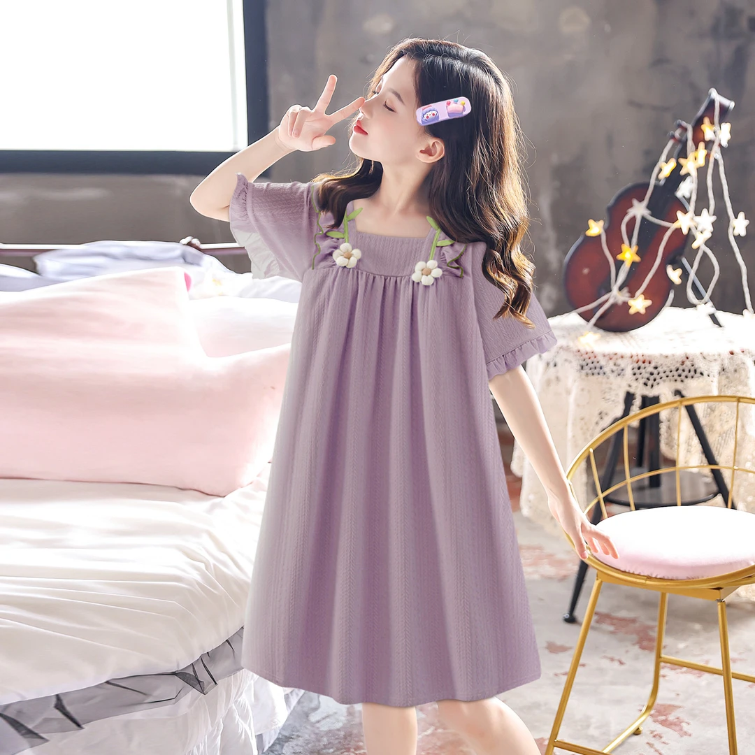 女童短袖睡裙夏季薄款儿童宝宝可外穿小女孩亲子家居服裙子