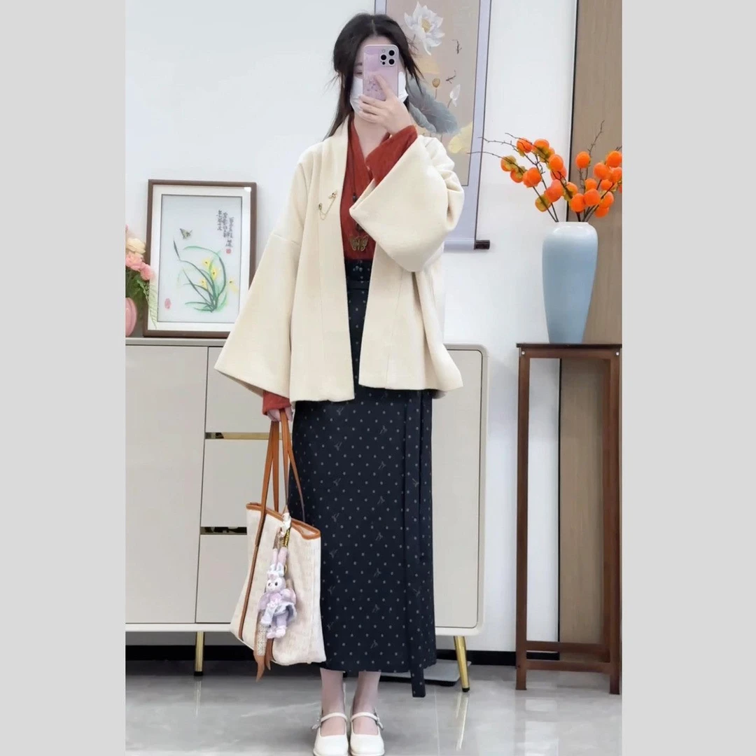 锦绣辞【晚秋】原创汉服宋制对襟袄针织飞机袖厚八分旋裙日常春秋