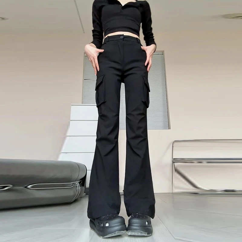 美式复古喇叭工装裤女夏季2025新款高腰显瘦休闲速干马蹄微喇裤子