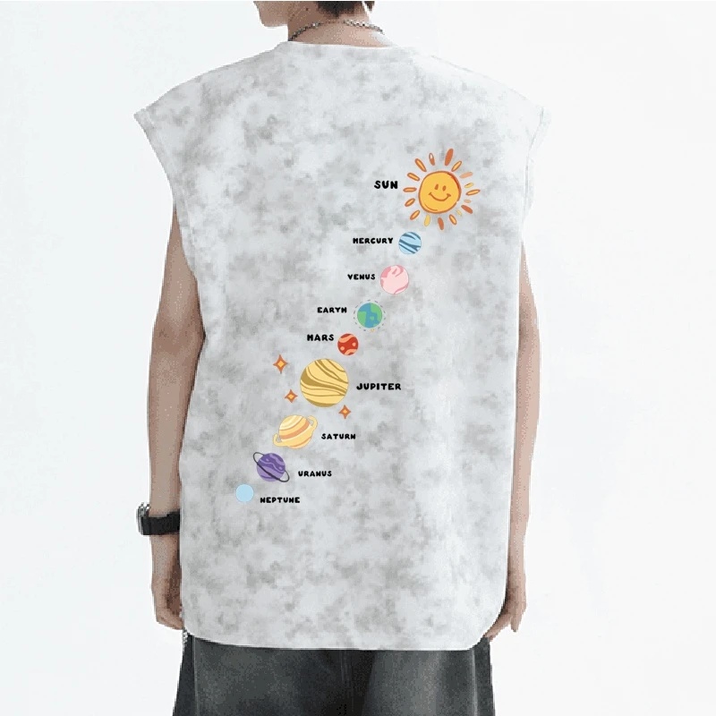 扎染纯棉无袖t恤男女同款宽松大码上衣美式潮牌ins风情侣坎肩背心