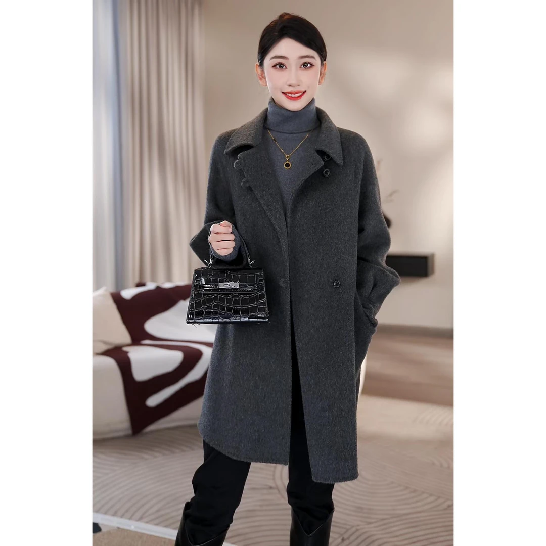 【曼贝】100%澳毛大衣2024新款减龄小个子毛呢外套8484008【甜甜】