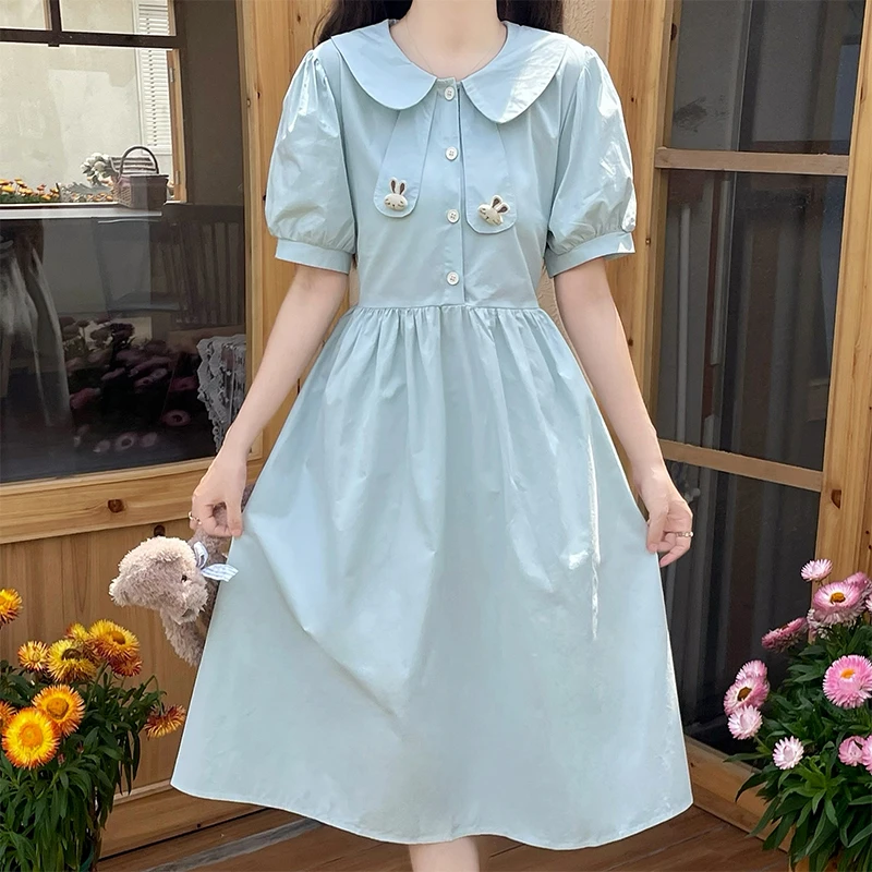 可爱裙子连衣裙夏季新款娃娃领甜美中长款裙12-岁初中生微胖女童