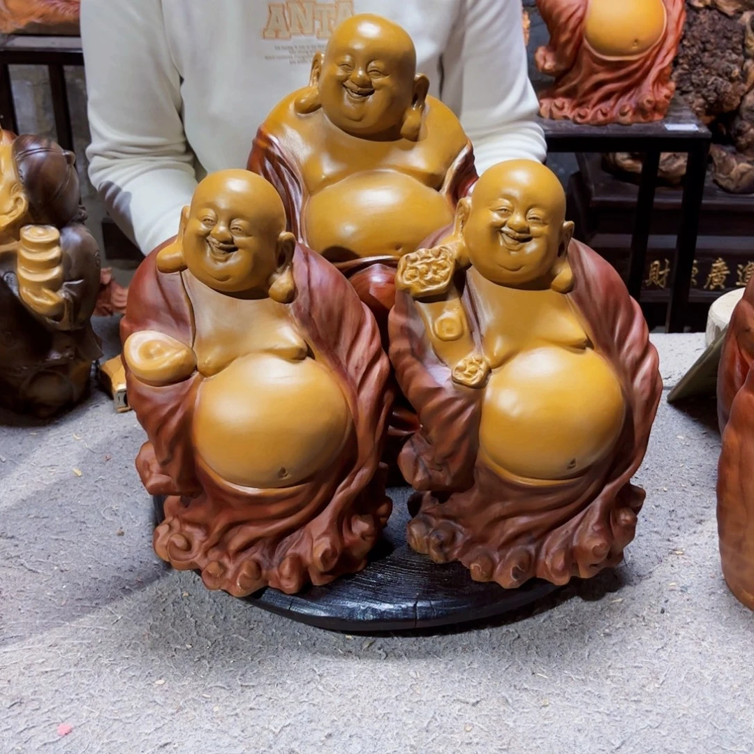 丹***凯香樟木如意如意弥勒佛香樟木一对