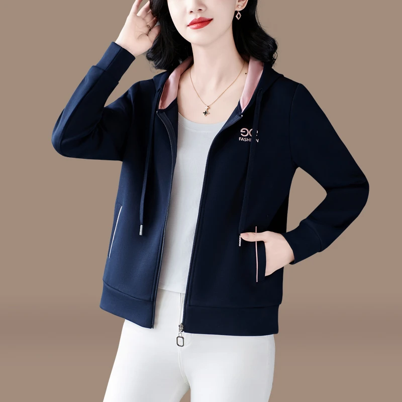 恩狐洋气中年妈妈春装外套2025新款连帽开衫卫衣女春秋上衣
