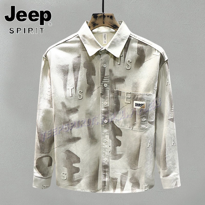 Jeep吉普秋季翻领衬衫男士韩版宽松痞帅花色衬衣美式潮流复古外套