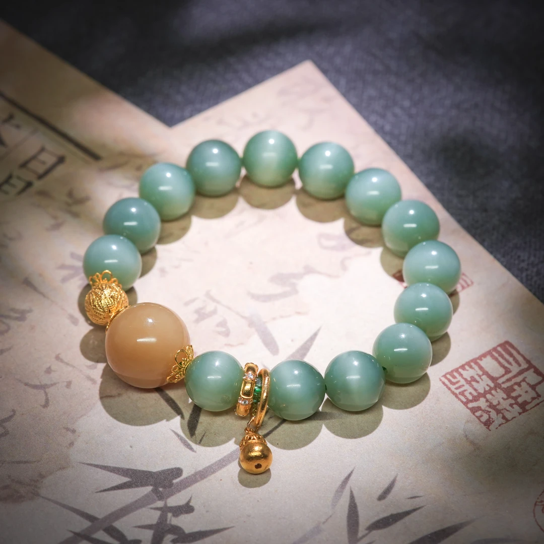 春诗·典藏级和田玉冰闪猫眼18K金手串AS1279珠径约11mm