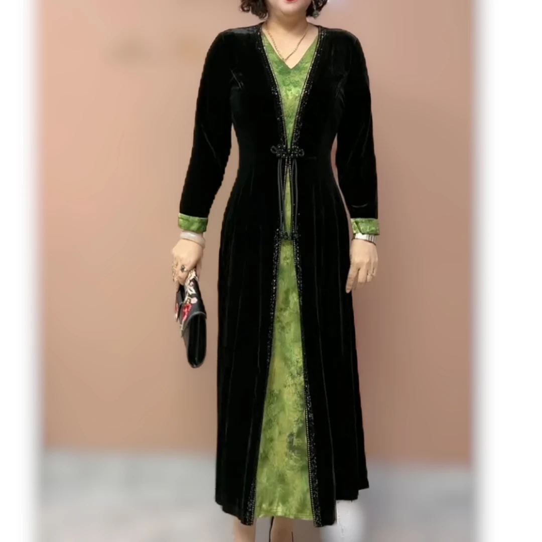 37111修身显瘦气质连衣裙收腰裙春装2025新款中年妈妈洋气长裙子