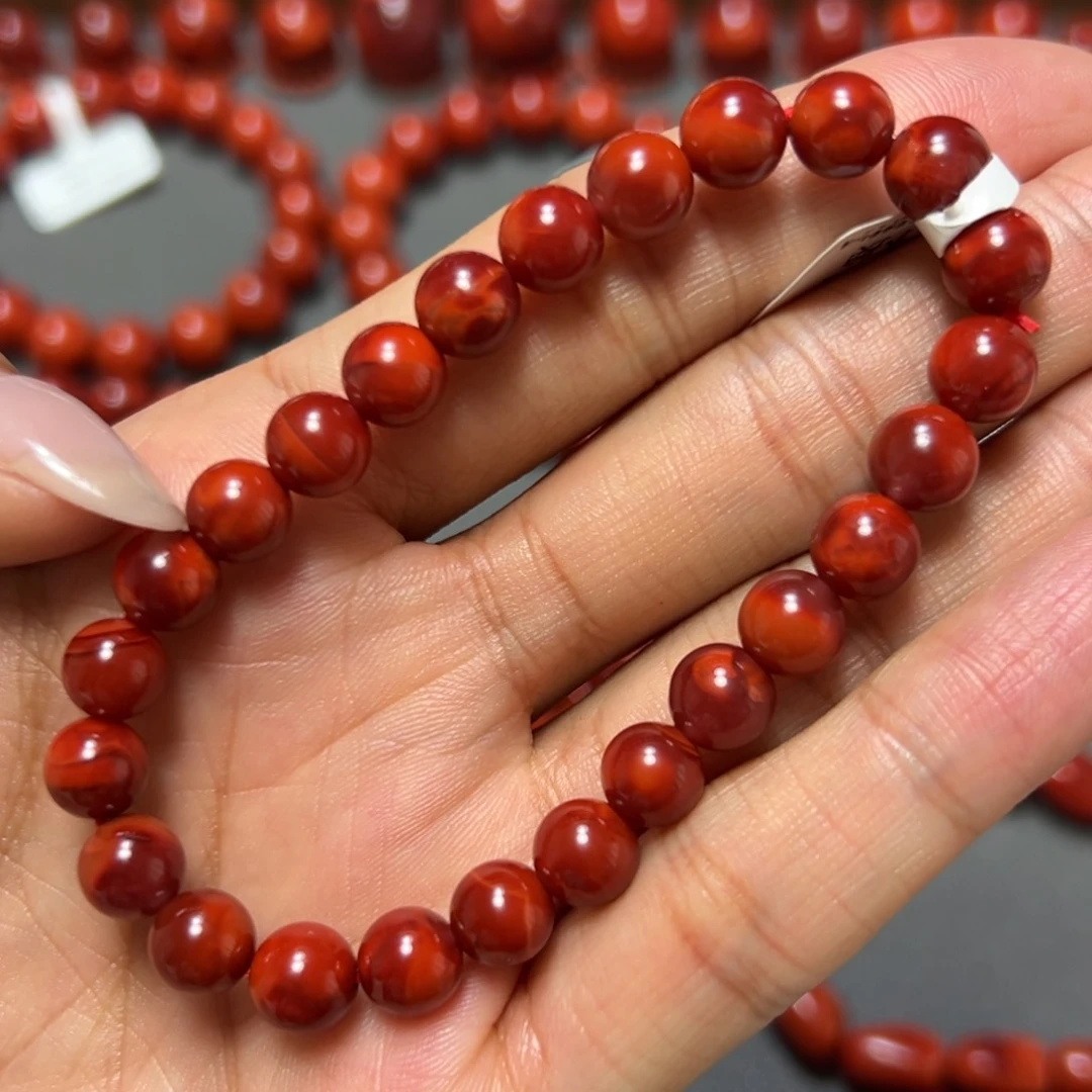 未镶嵌手串南红玛瑙 牛血红双色 约7.6m m