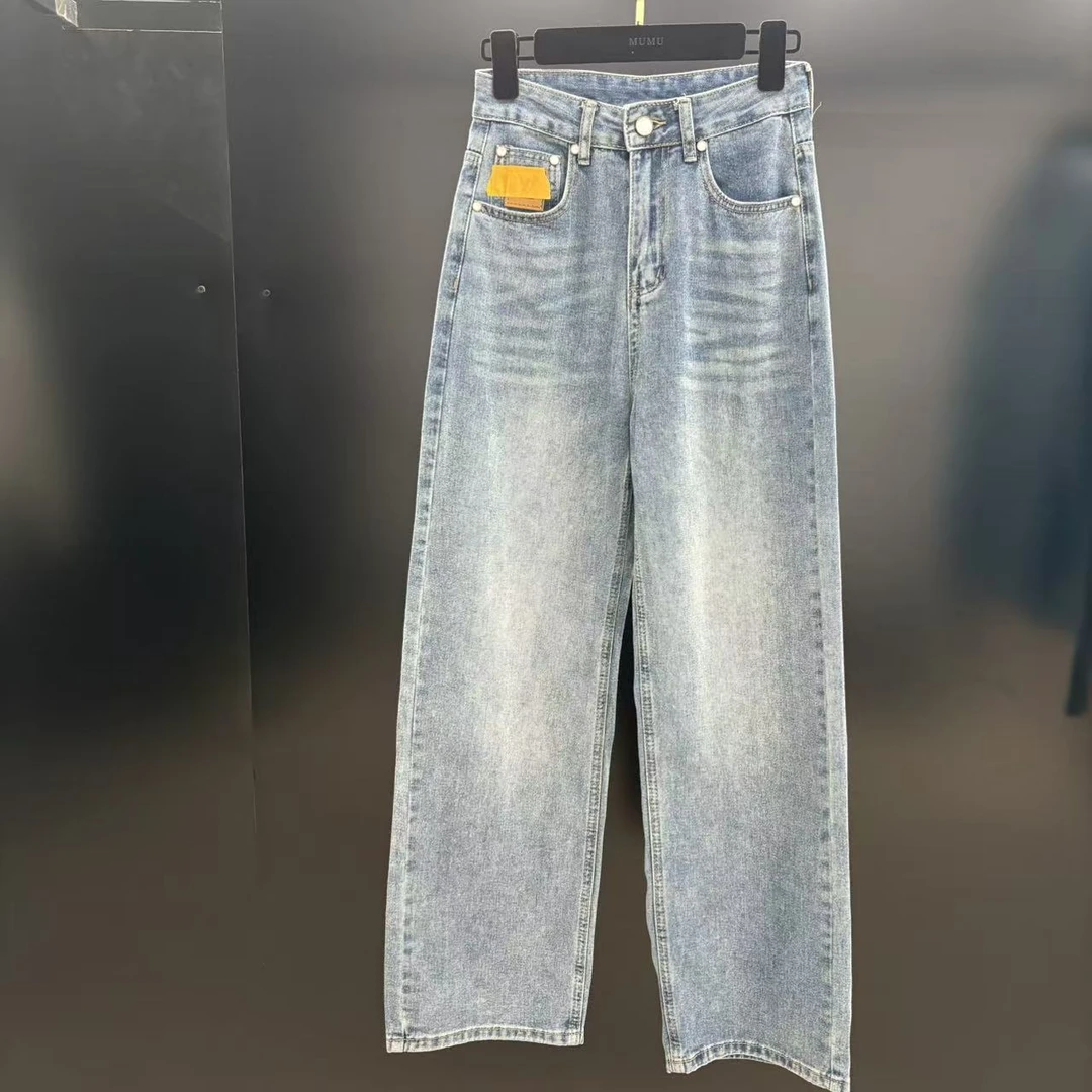 【MUMU女装精选】法式休闲风设计师夏季极简风阔腿裤蓝色牛仔裤