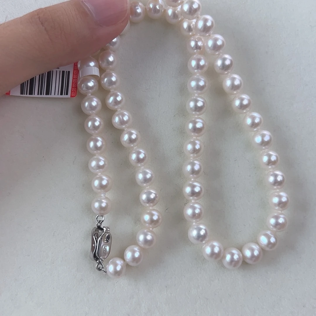 淡水珍珠银S925镶嵌颈饰7-8淡水珍珠