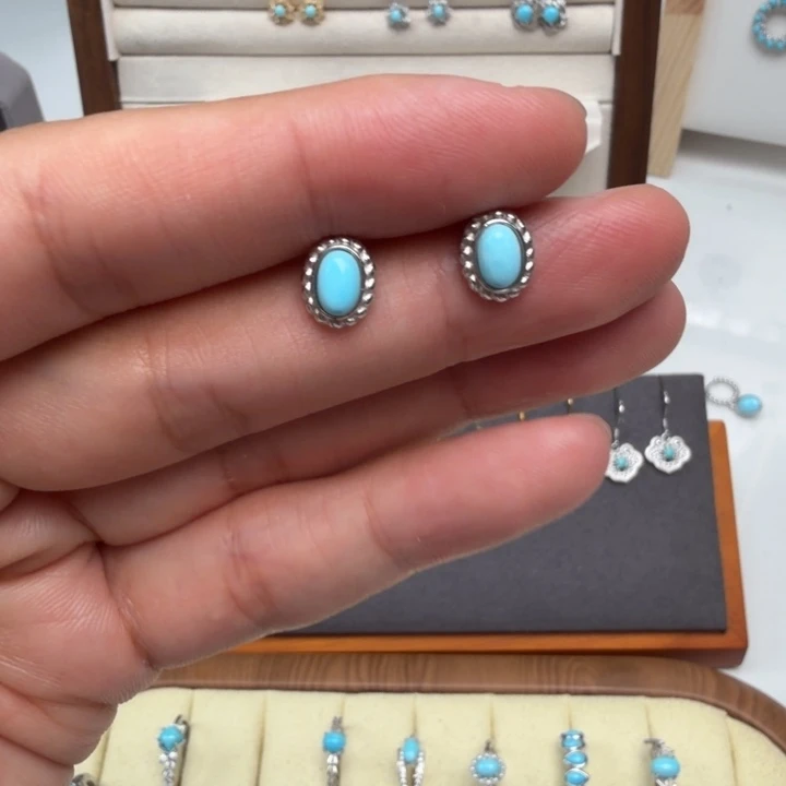 丹***青绿松石银S925镶嵌耳饰