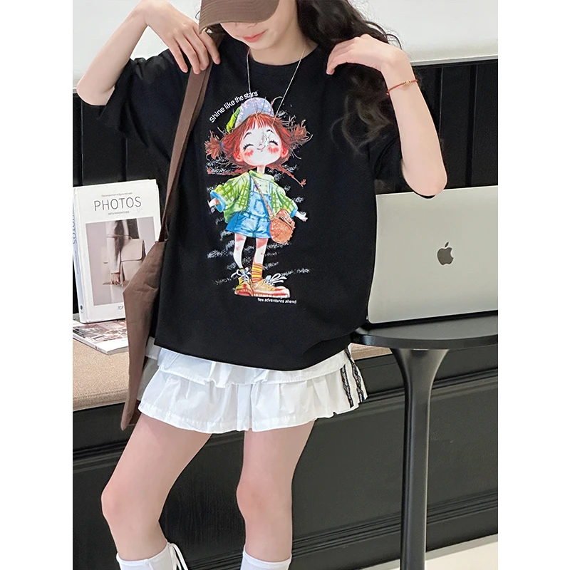 K28640孙小美韩系女童短袖T恤2025夏装儿童半袖宽松百搭上衣t