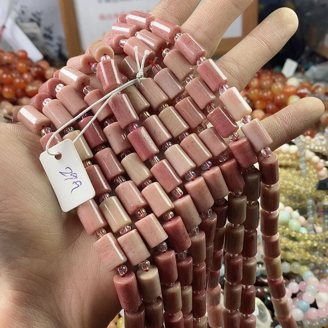 玛瑙/玉髓珠宝半成品未镶嵌一条天然8×12粉蔷薇石直桶珠