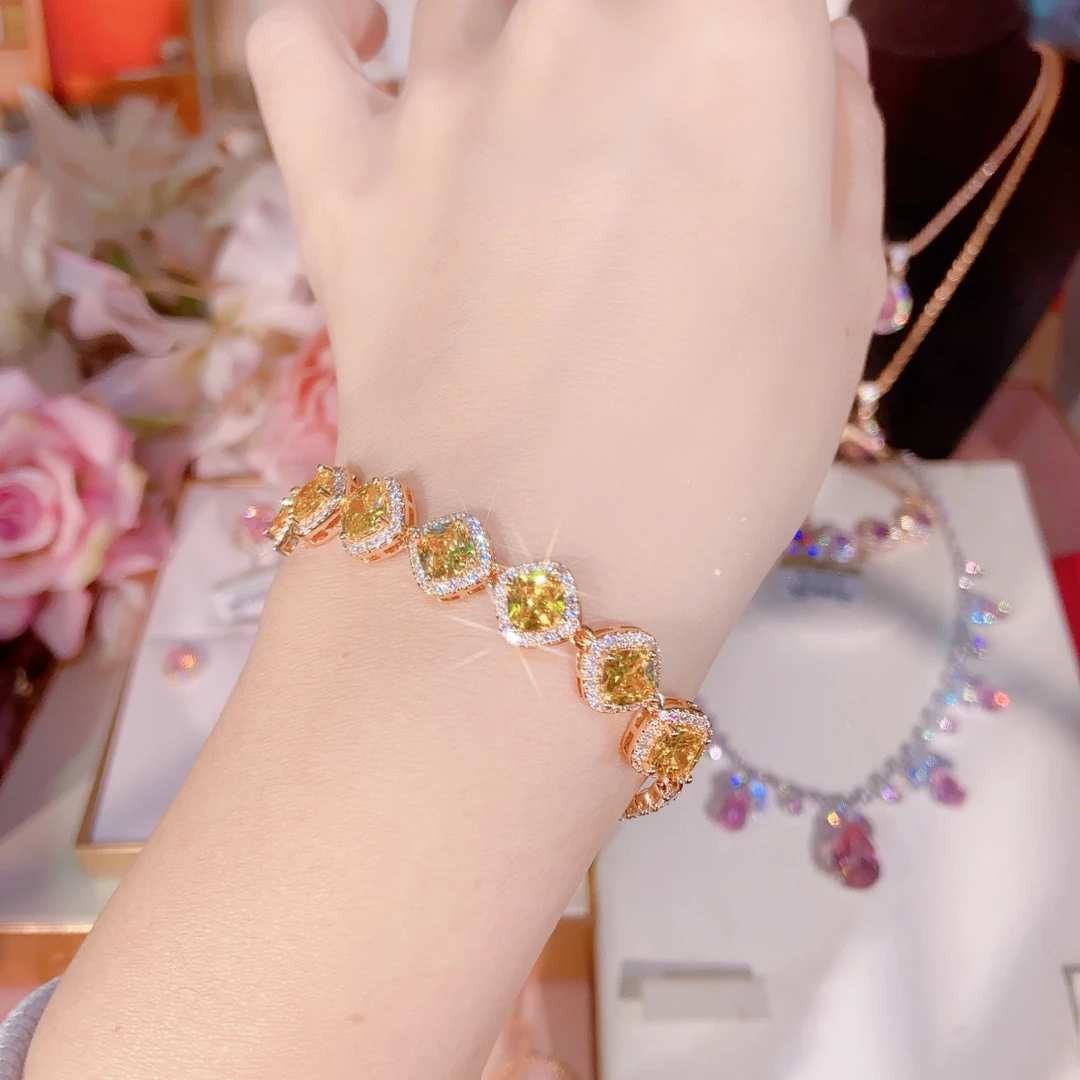 ★有进有赚【招招晶黄方糖】好彩头手链豪镶香槟金色满钻超闪可调