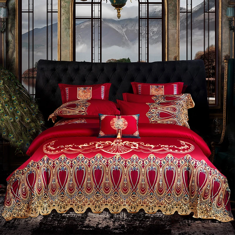 花嫁喜铺【盛典红色】婚庆床上用品高端刺绣四件套中式结婚喜庆